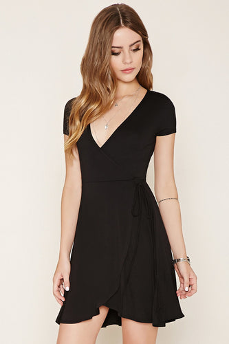 Allison Pleated Dip Hem Dress in Black